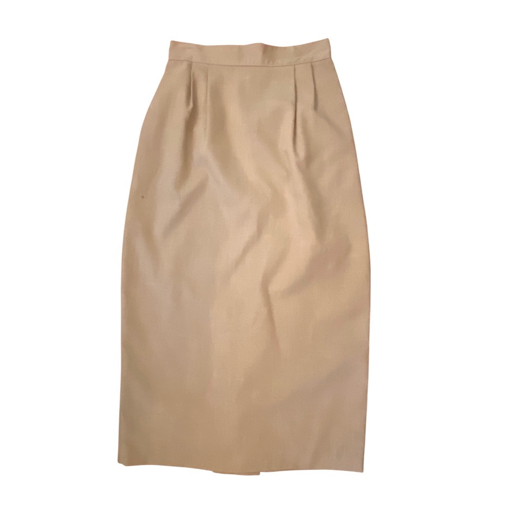 Michele Vintage Tan Beige Pleated Pencil‎ Skirt Size S Made in USA Midi